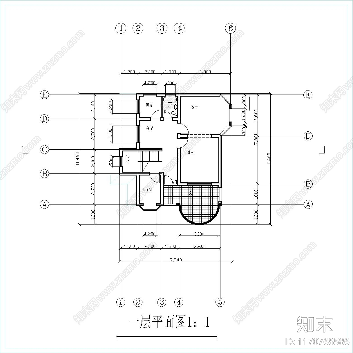 现代简欧别墅建筑施工图下载【ID:1170768586】