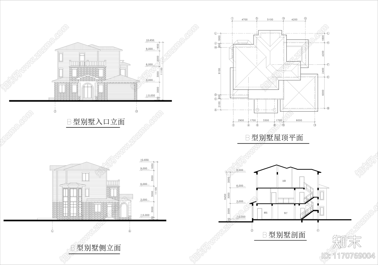 意式别墅建筑cad施工图下载【ID:1170769004】