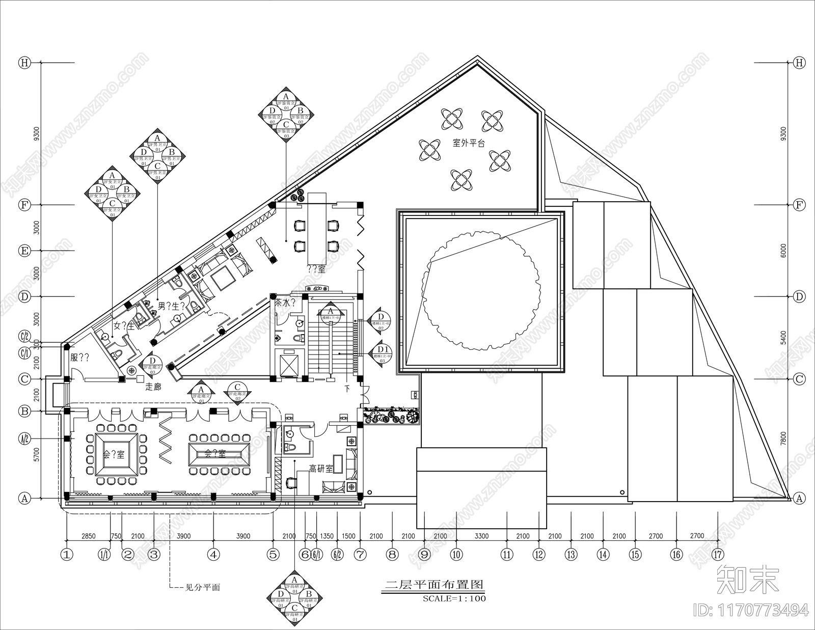 现代图书馆cad施工图下载【ID:1170773494】