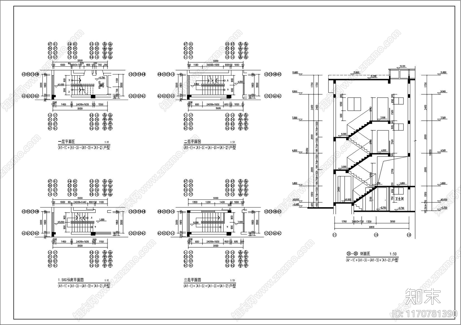 现代简欧别墅建筑cad施工图下载【ID:1170781390】