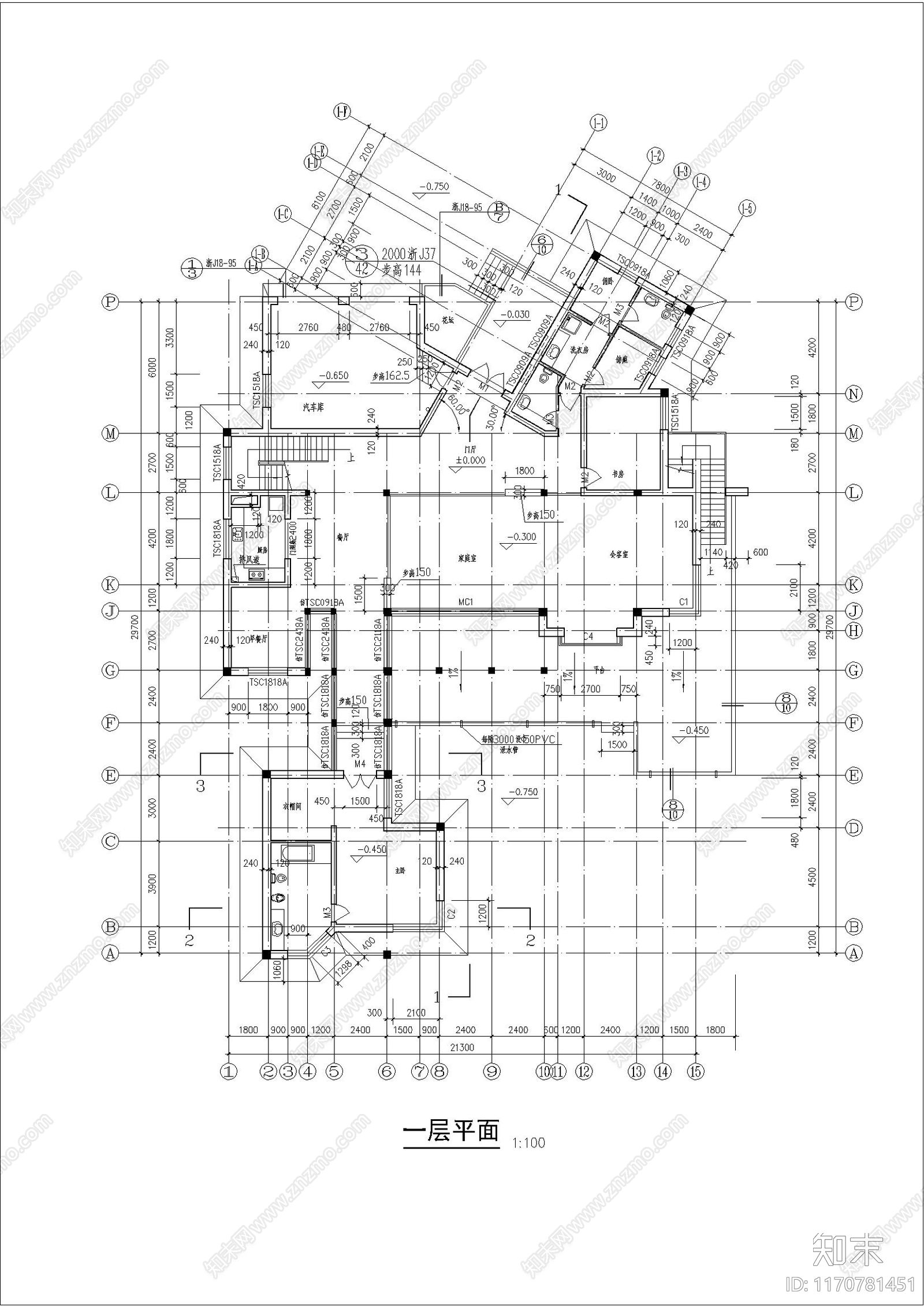 简约别墅建筑cad施工图下载【ID:1170781451】