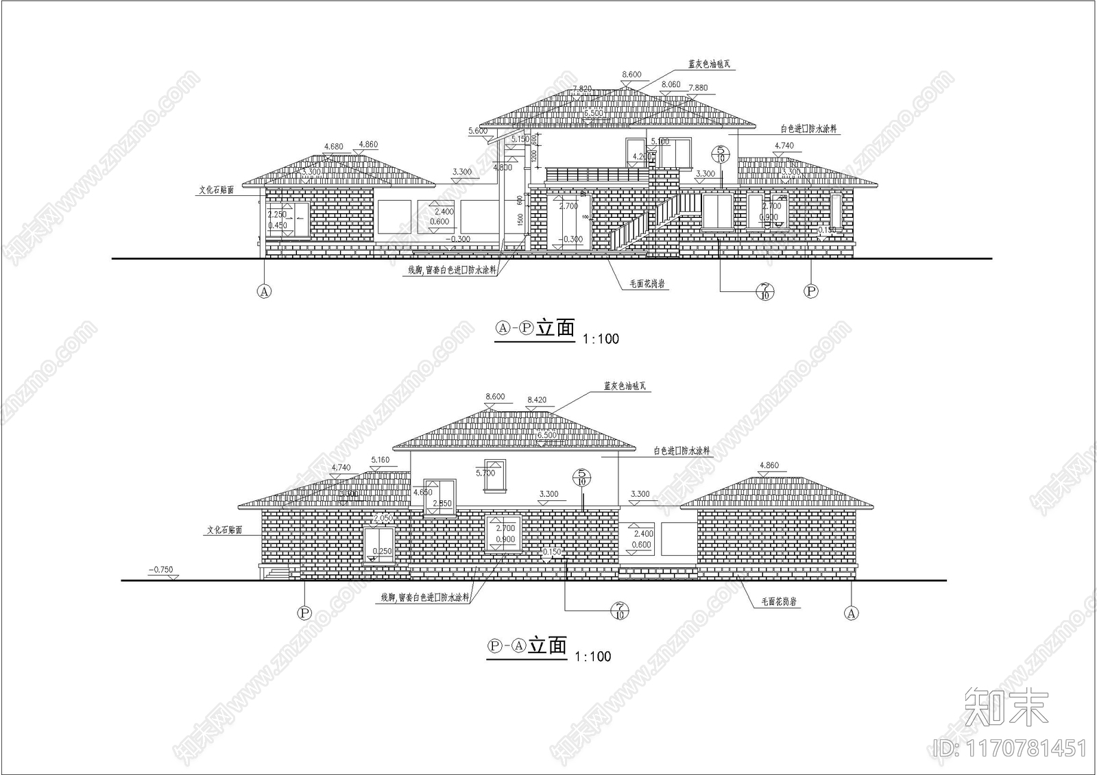 简约别墅建筑cad施工图下载【ID:1170781451】