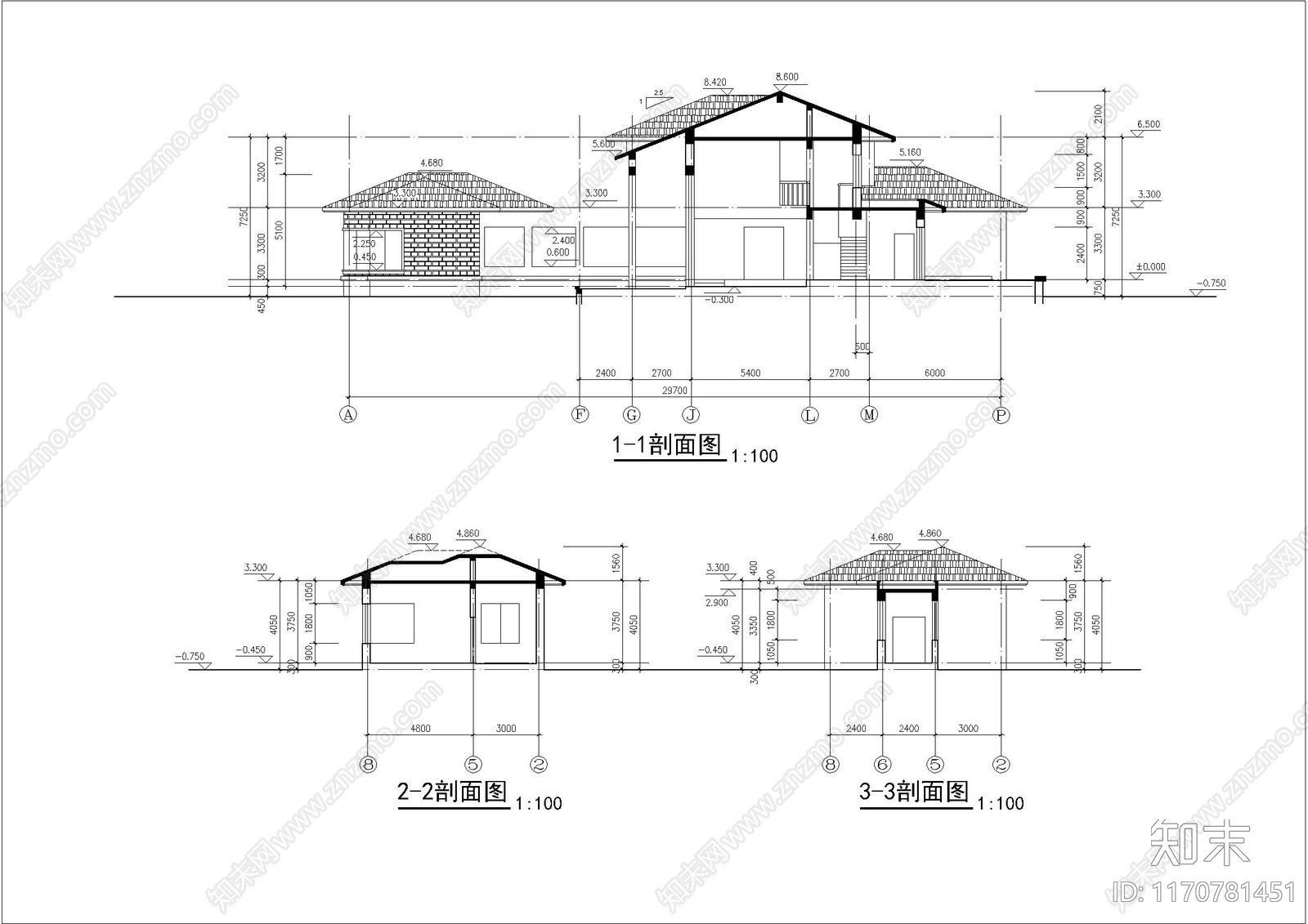 简约别墅建筑cad施工图下载【ID:1170781451】