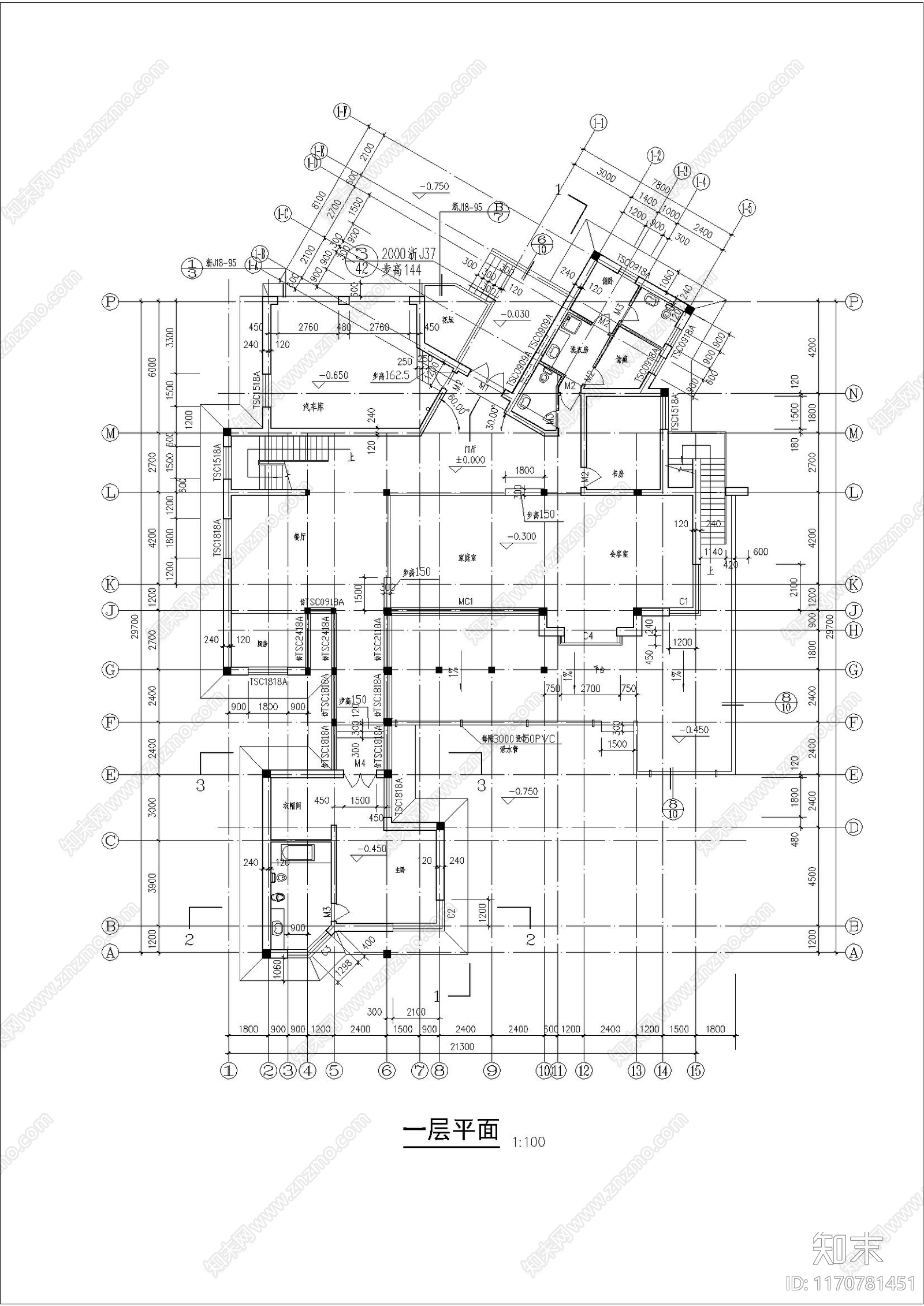 简约别墅建筑cad施工图下载【ID:1170781451】