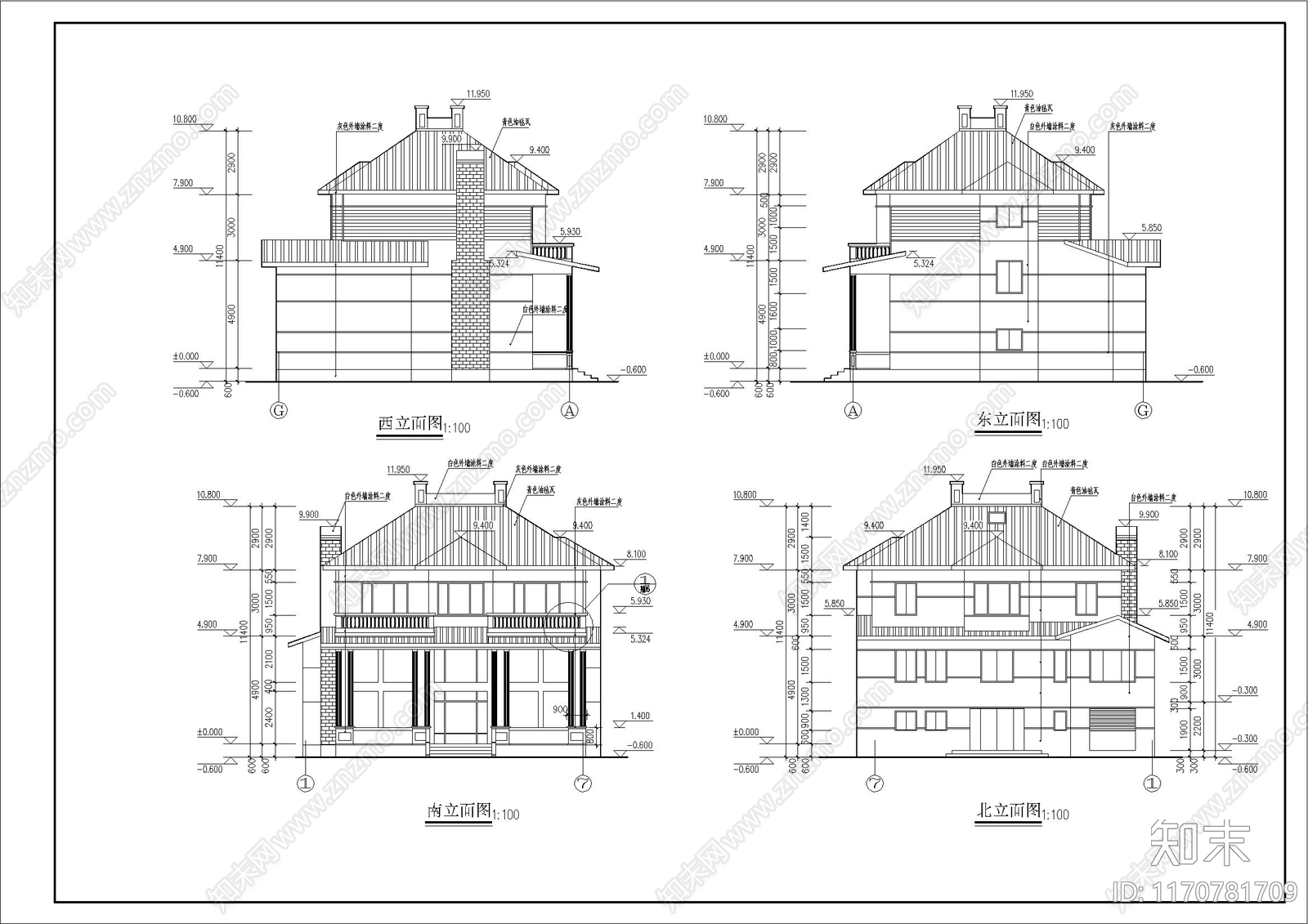 现代别墅建筑cad施工图下载【ID:1170781709】