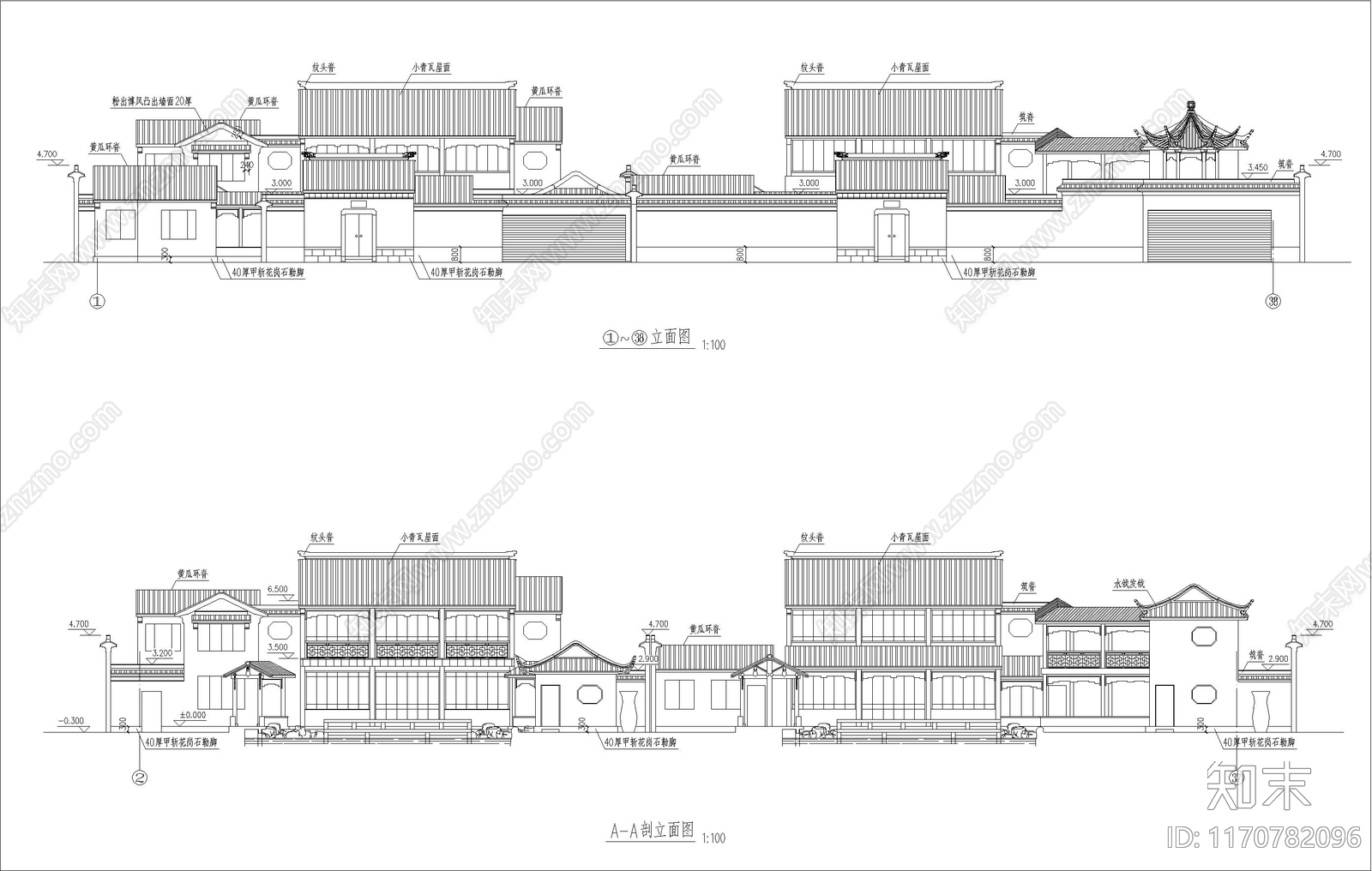 新中式中式别墅建筑cad施工图下载【ID:1170782096】