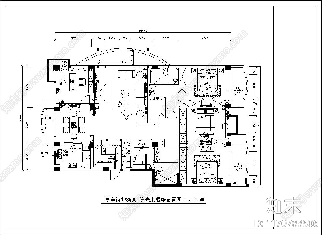 现代整体家装空间cad施工图下载【ID:1170783506】