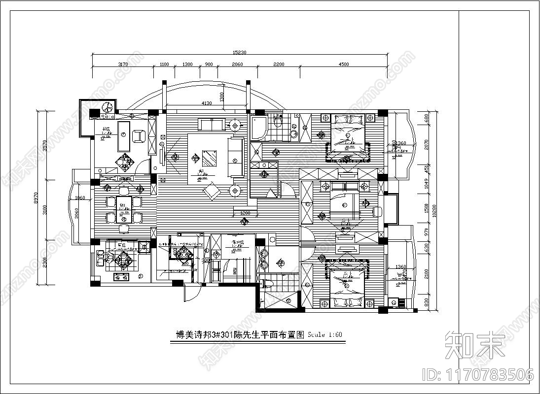 现代整体家装空间cad施工图下载【ID:1170783506】