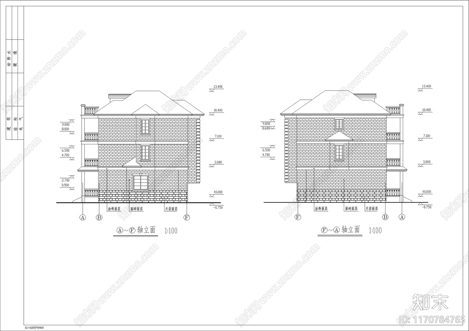 北欧别墅建筑cad施工图下载【ID:1170784765】