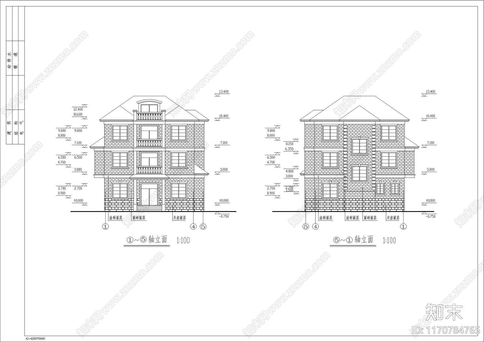 北欧别墅建筑cad施工图下载【ID:1170784765】