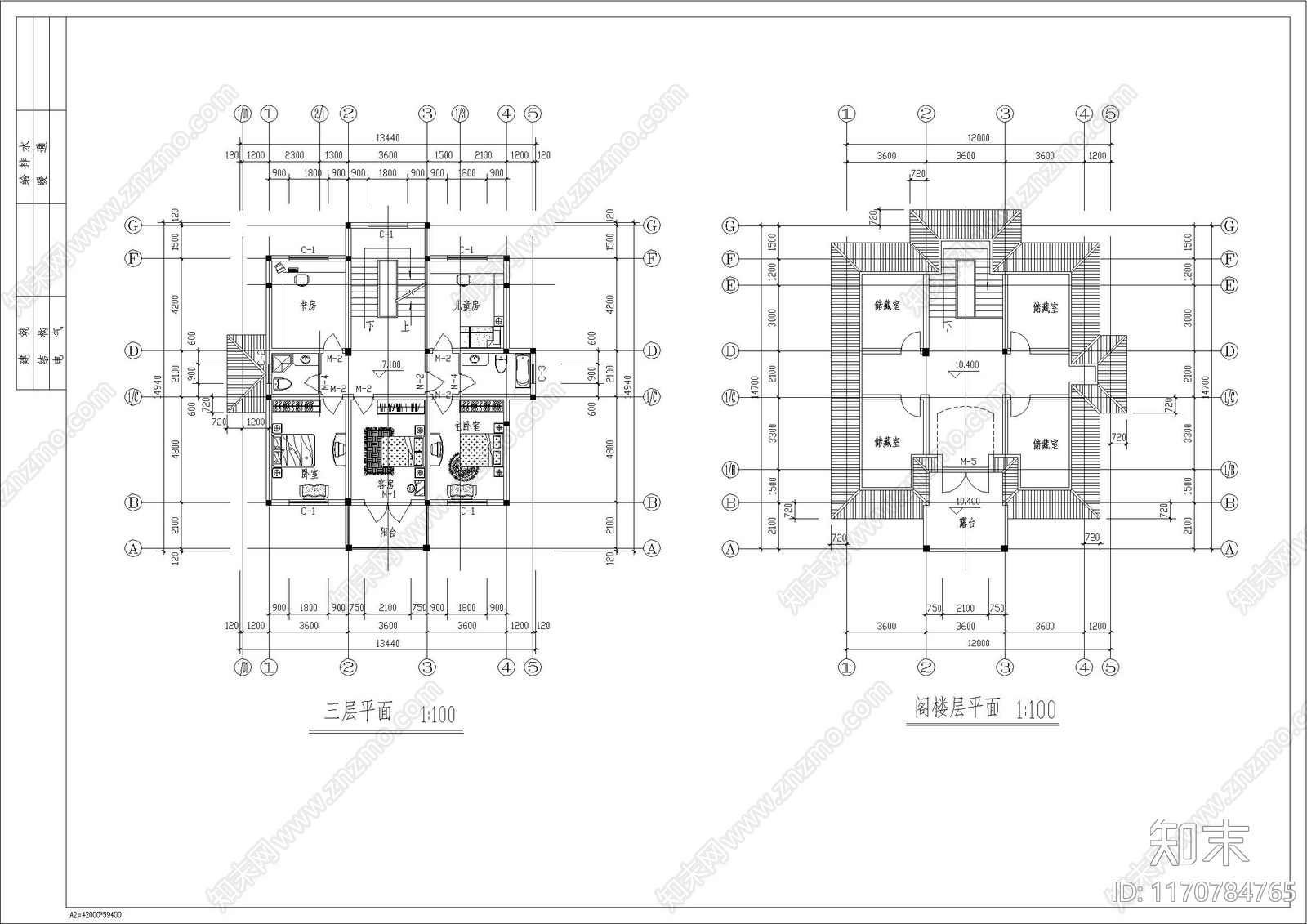 北欧别墅建筑cad施工图下载【ID:1170784765】