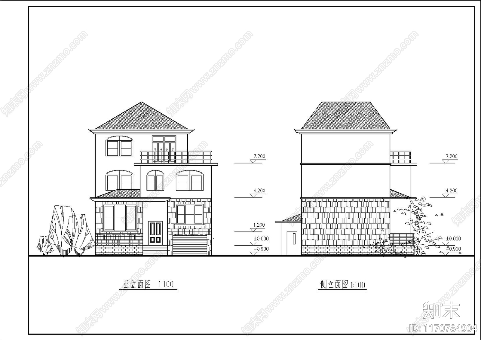 现代别墅建筑cad施工图下载【ID:1170784904】