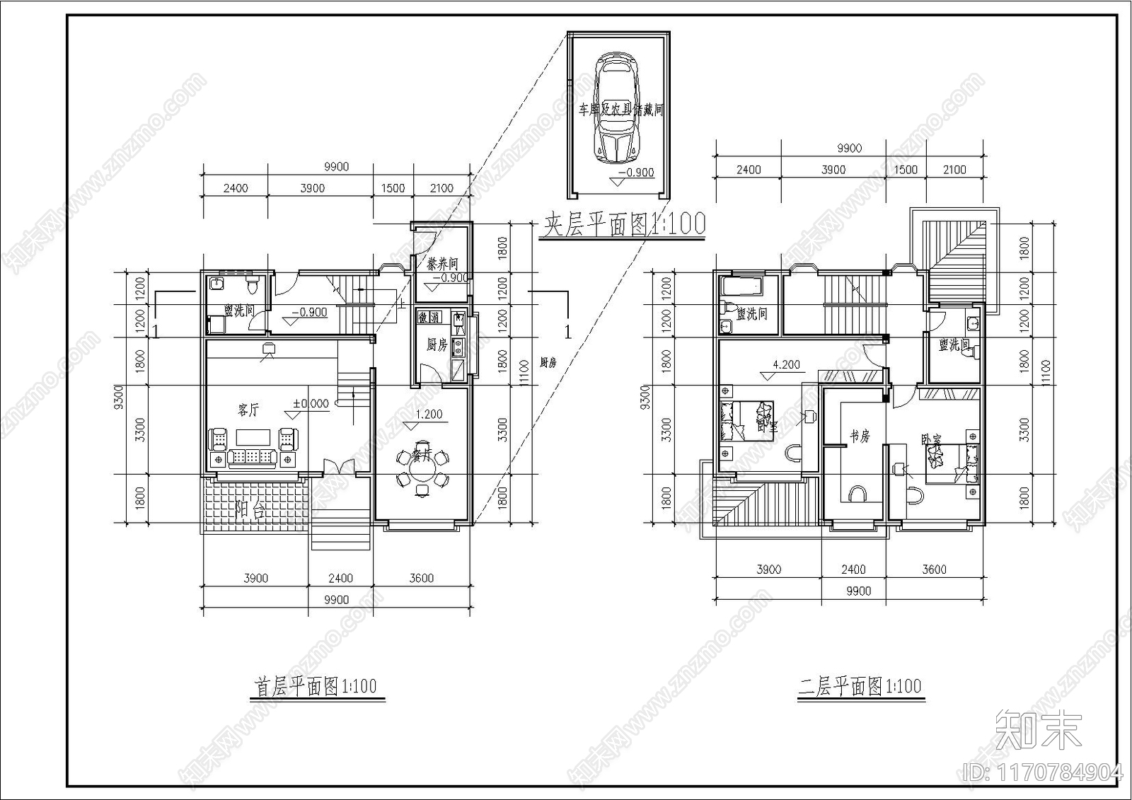 现代别墅建筑cad施工图下载【ID:1170784904】