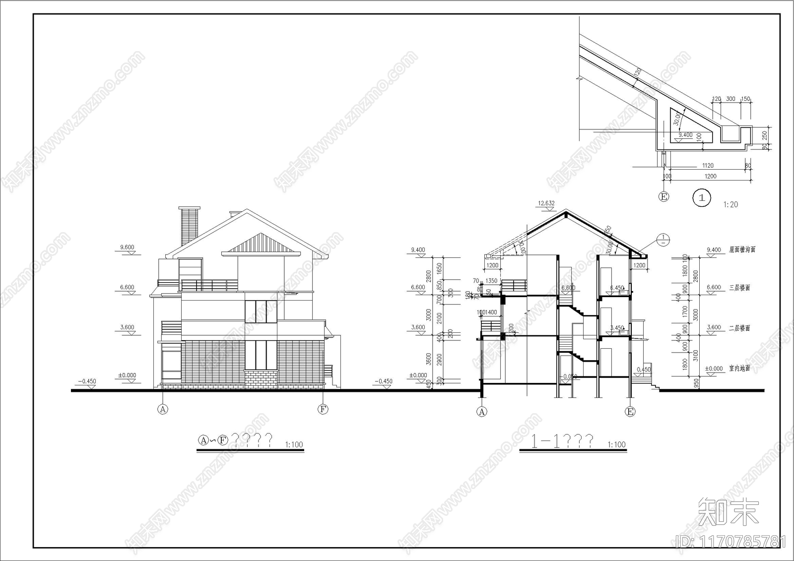 现代别墅建筑cad施工图下载【ID:1170785781】