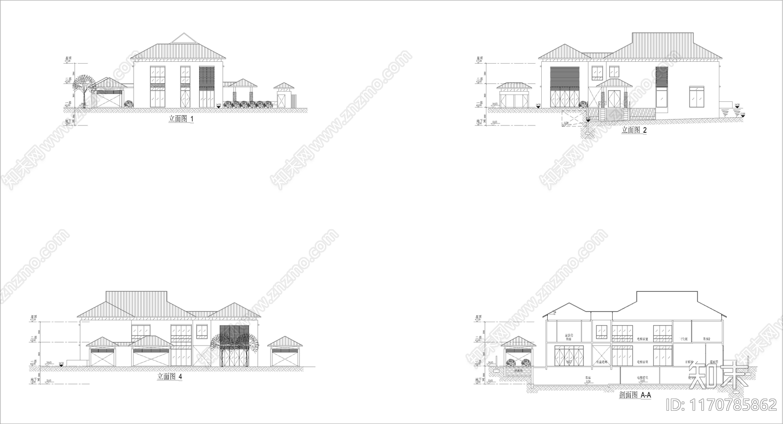 现代别墅建筑cad施工图下载【ID:1170785862】