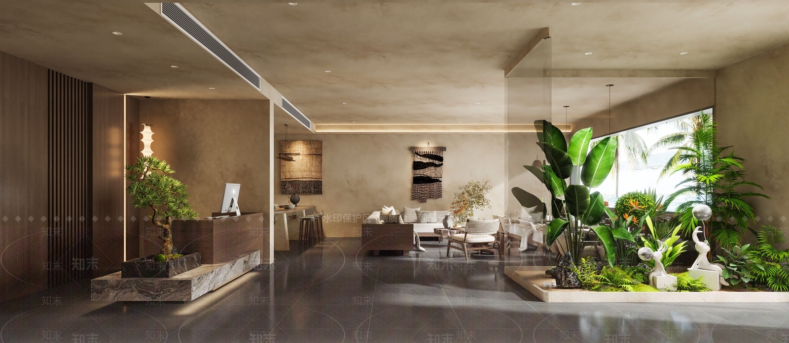 侘寂酒店大堂3D模型下载【ID:1214735204】