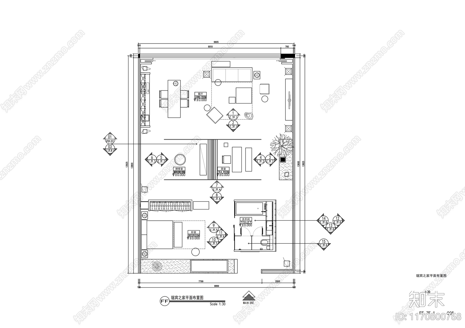 现代整体家装空间cad施工图下载【ID:1170800768】