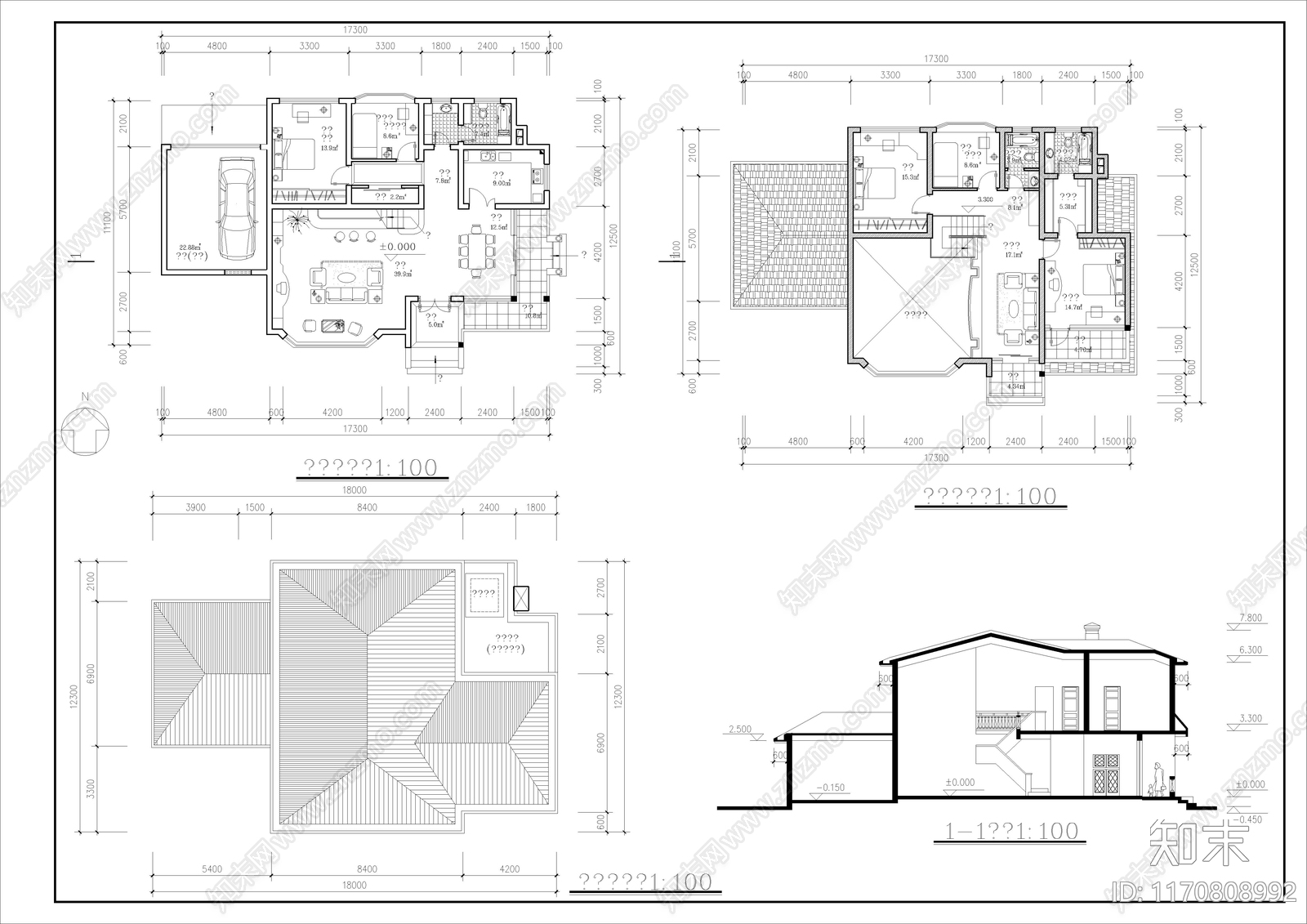 简欧现代别墅建筑cad施工图下载【ID:1170808992】