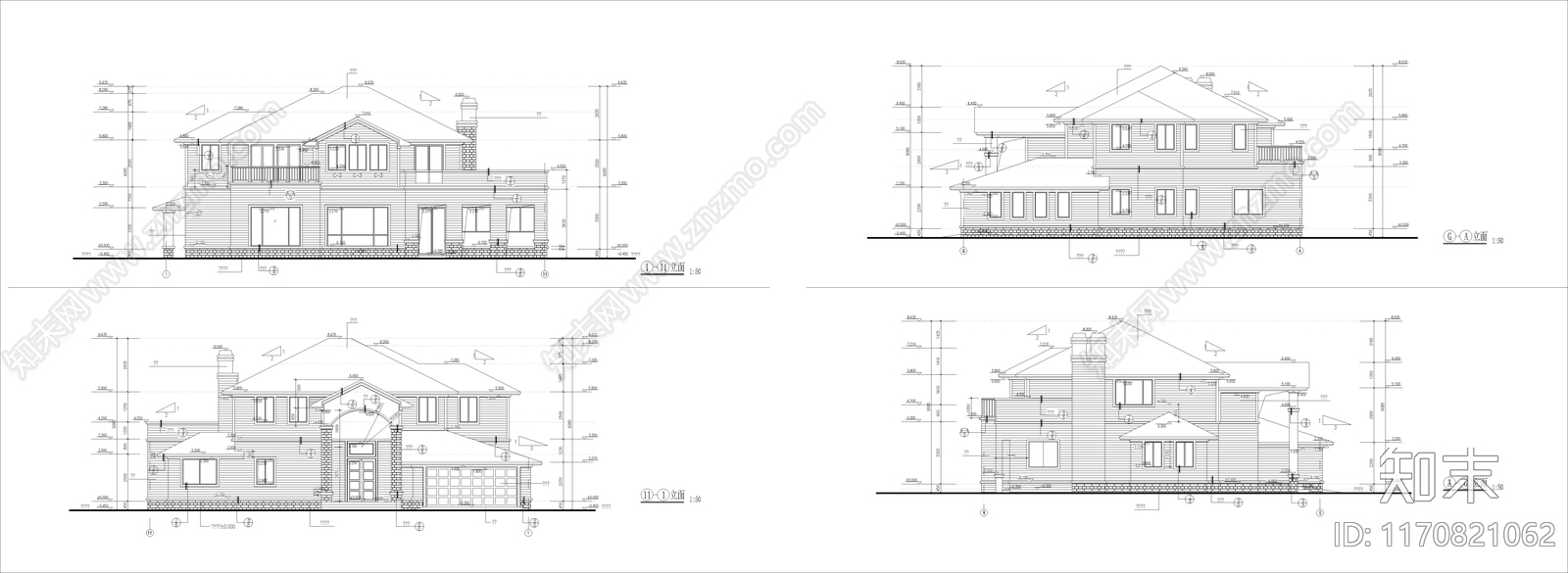 美式别墅建筑cad施工图下载【ID:1170821062】