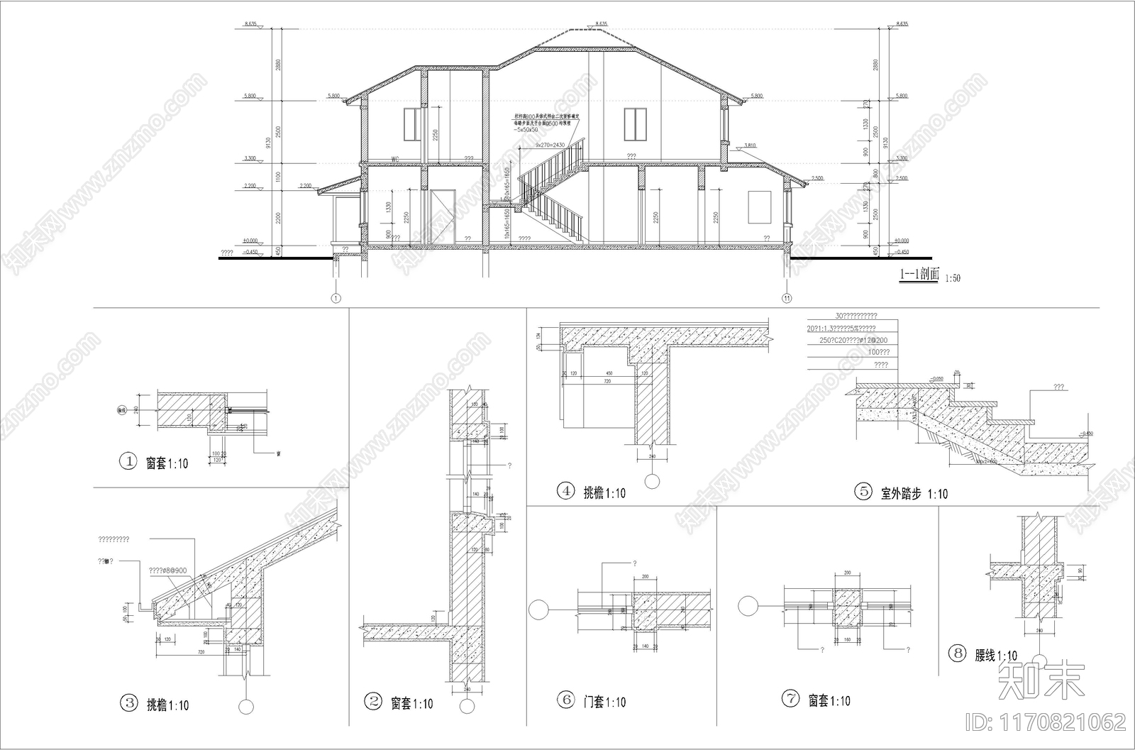 美式别墅建筑cad施工图下载【ID:1170821062】