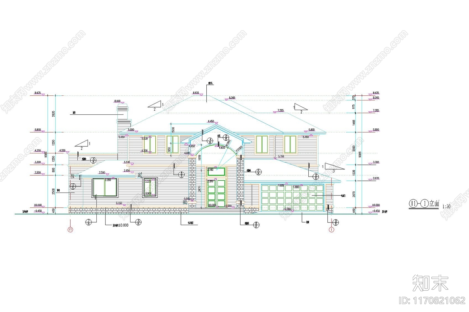 美式别墅建筑cad施工图下载【ID:1170821062】