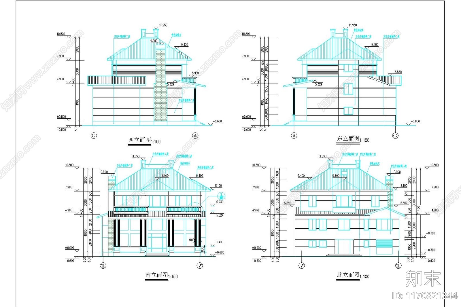 现代别墅建筑cad施工图下载【ID:1170821344】