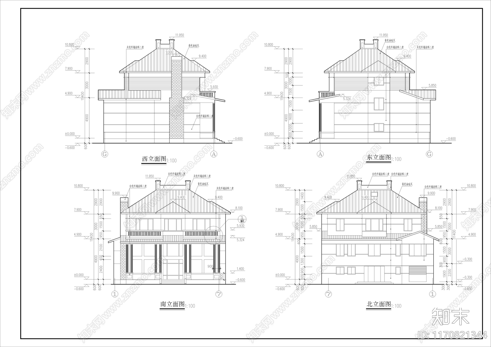 现代别墅建筑cad施工图下载【ID:1170821344】