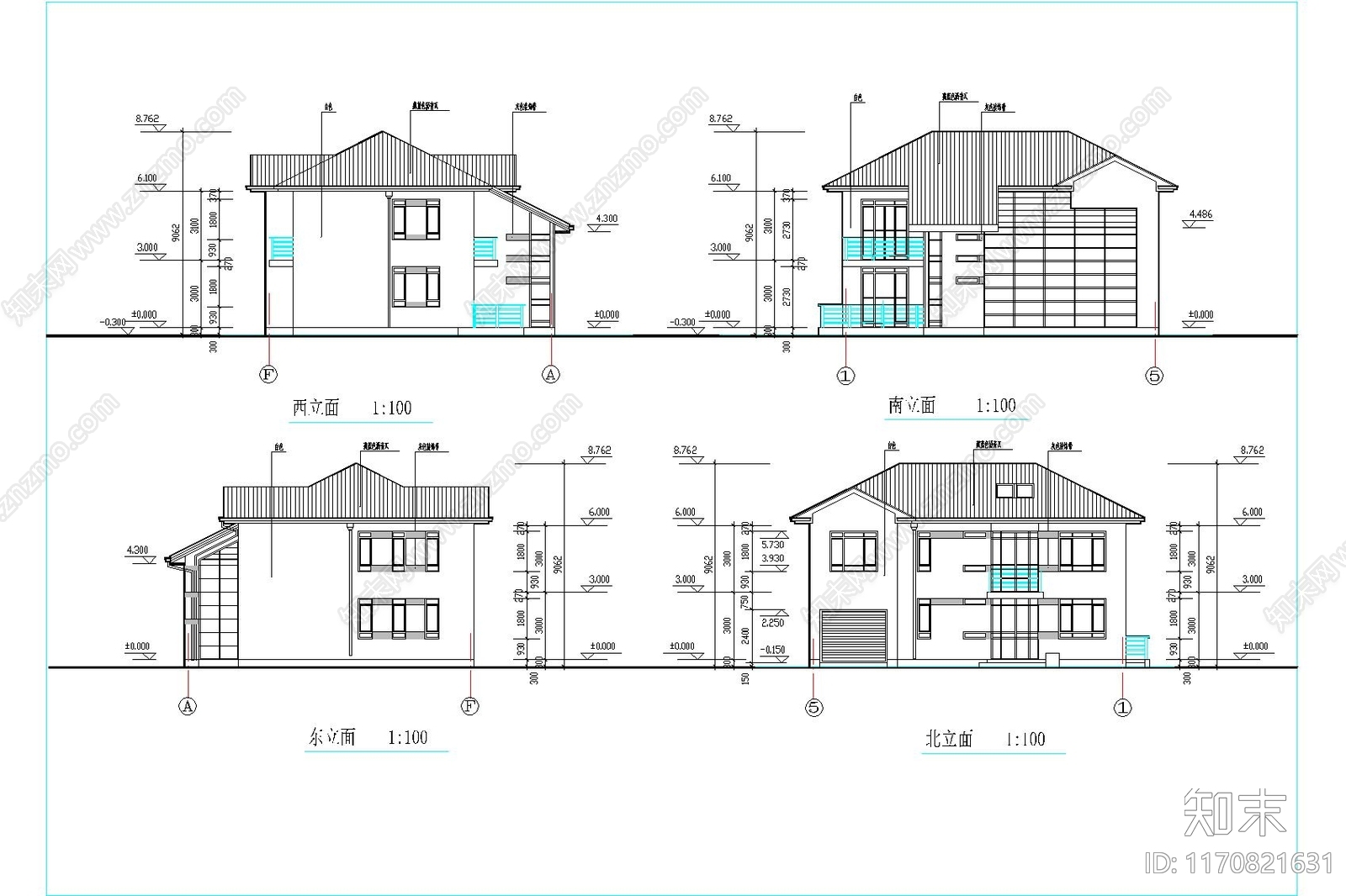 现代别墅建筑cad施工图下载【ID:1170821631】