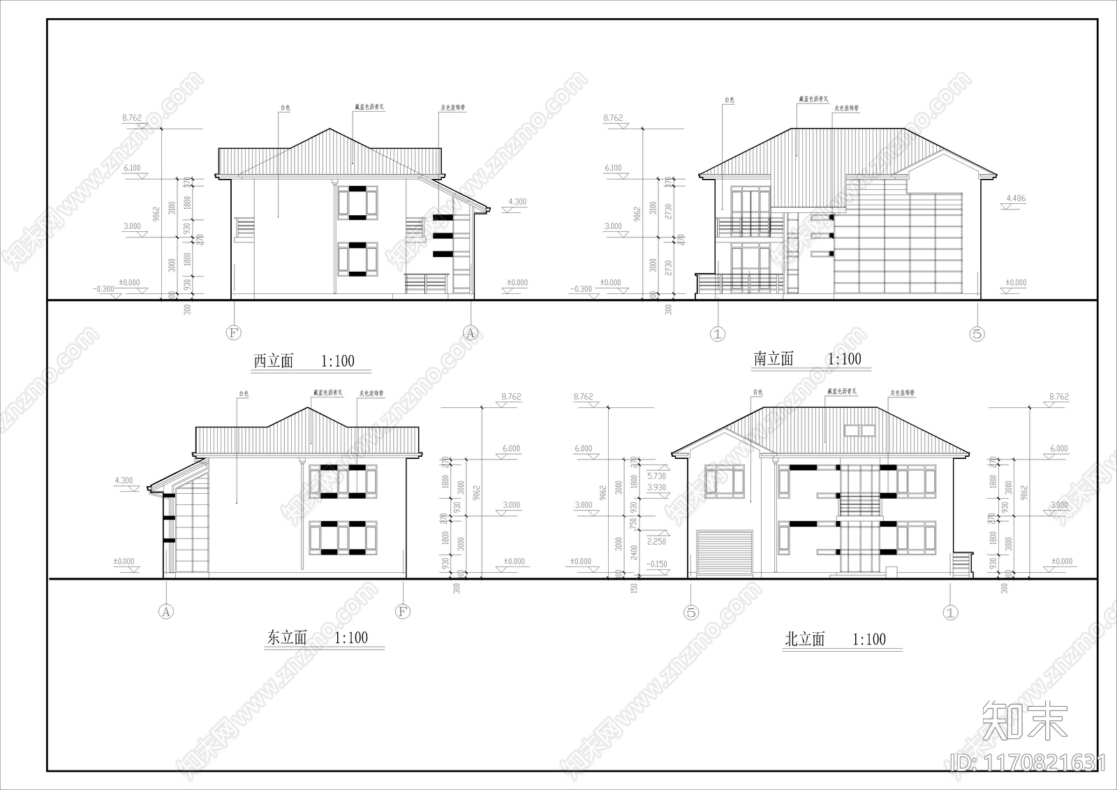 现代别墅建筑cad施工图下载【ID:1170821631】