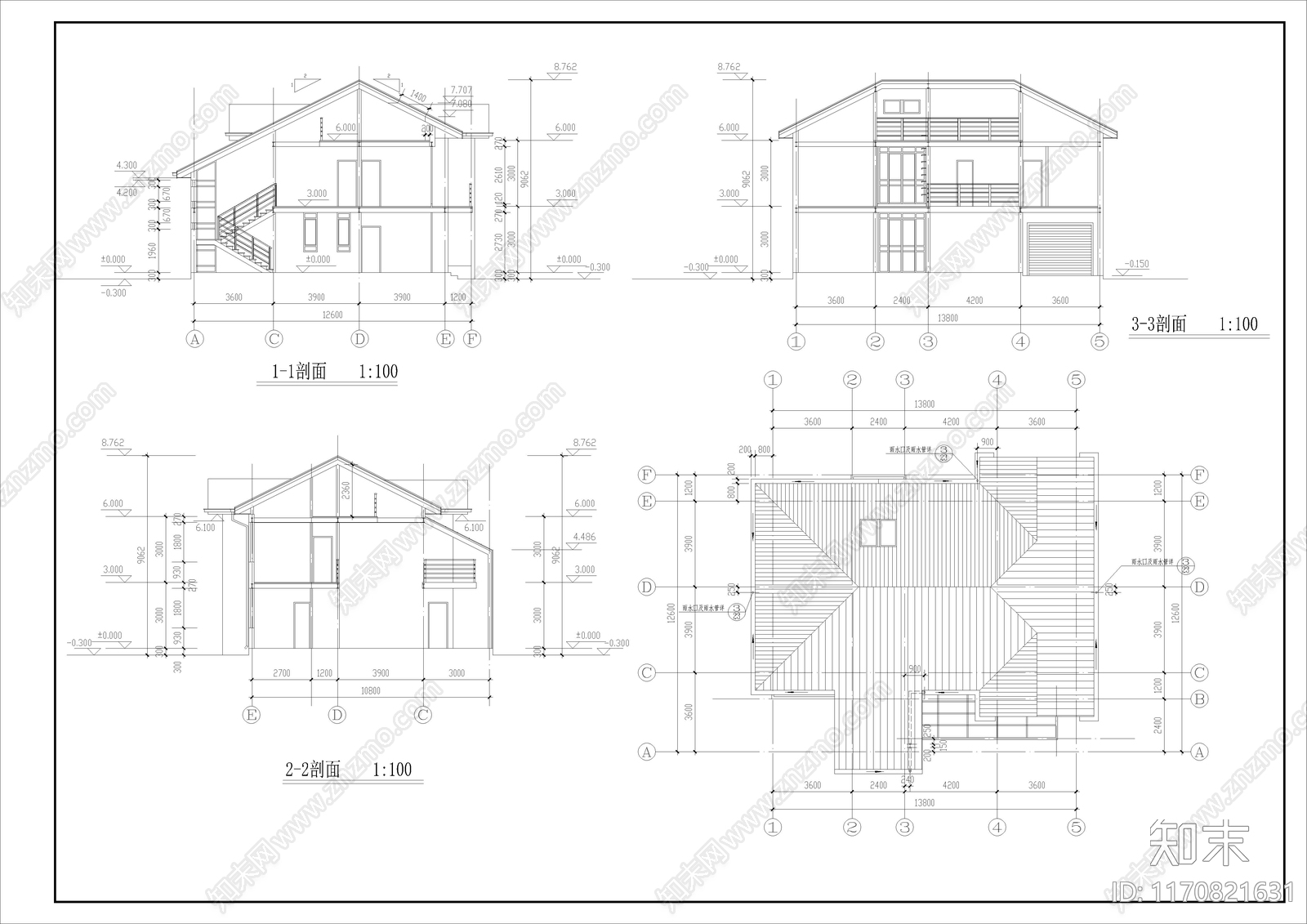 现代别墅建筑cad施工图下载【ID:1170821631】