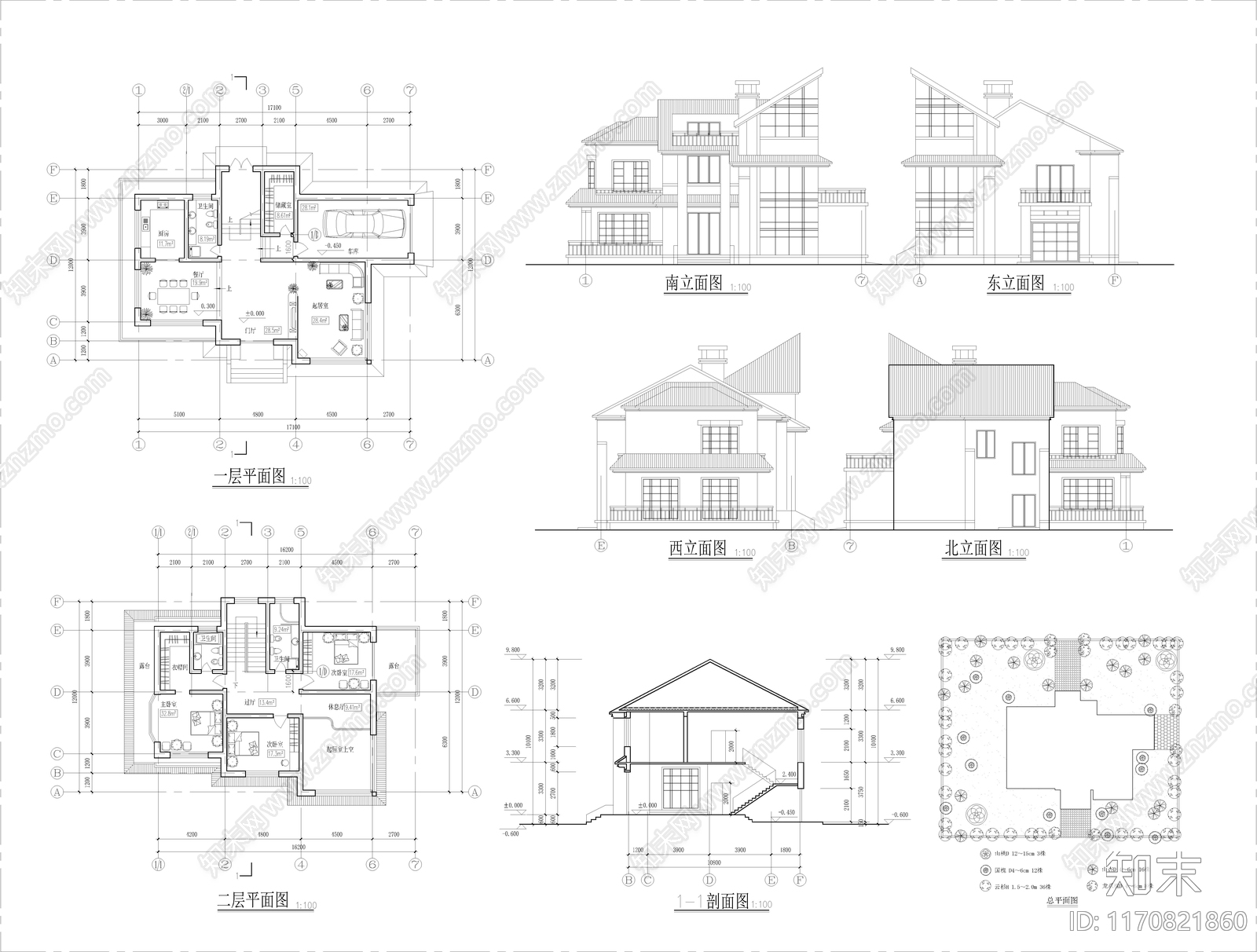 新中式别墅建筑cad施工图下载【ID:1170821860】