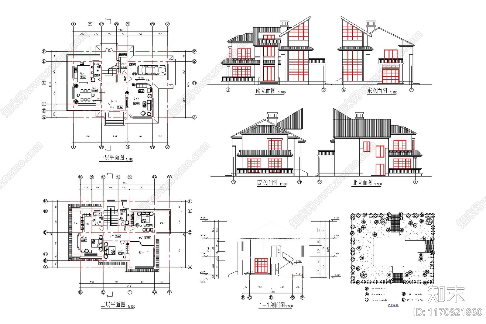 新中式别墅建筑cad施工图下载【ID:1170821860】