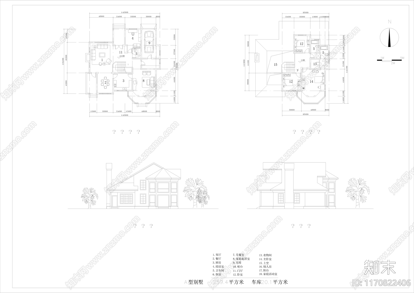 现代别墅建筑cad施工图下载【ID:1170822406】