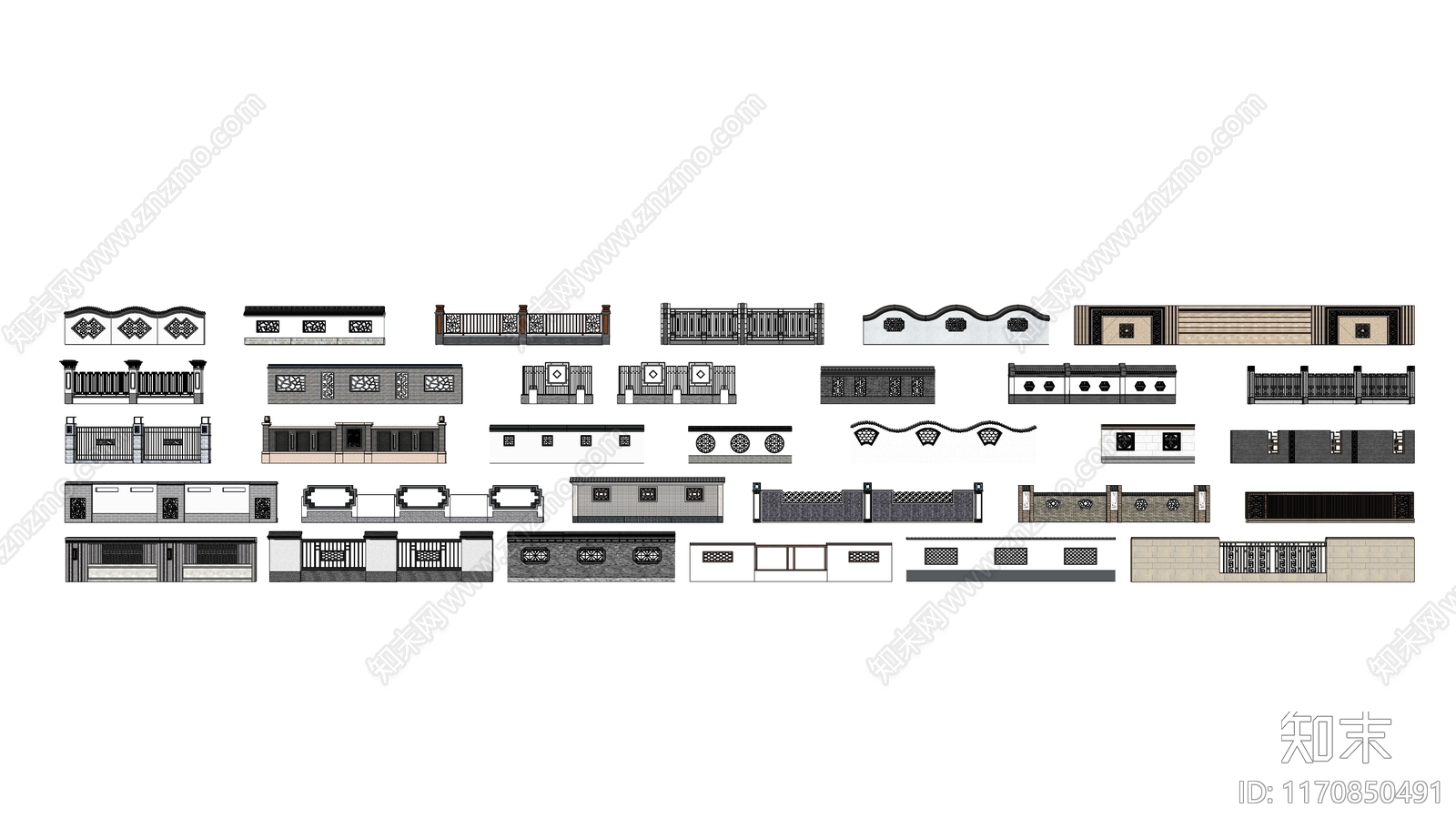 新中式中式围墙SU模型下载【ID:1170850491】