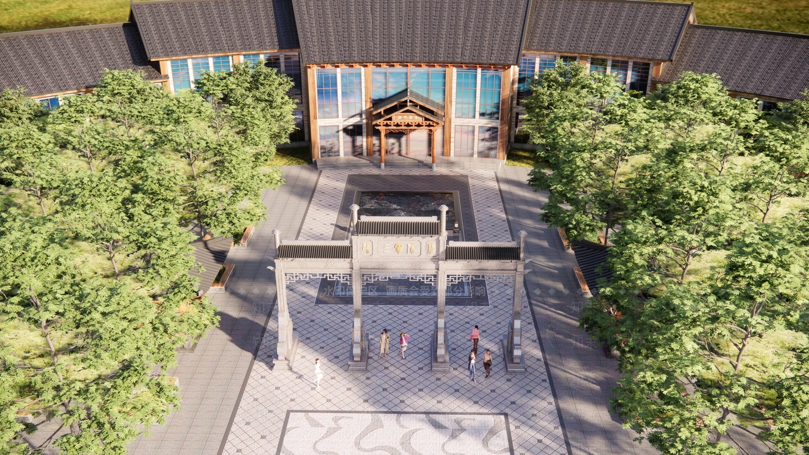 现代新中式酒店建筑SU模型下载【ID:1170864420】