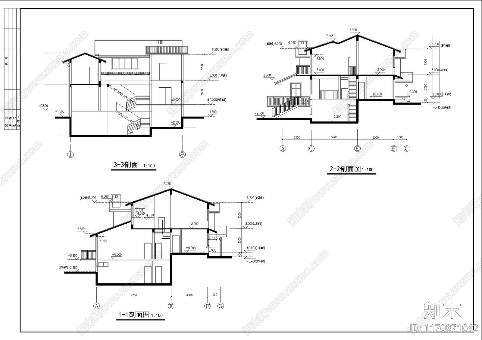 现代别墅建筑cad施工图下载【ID:1170871042】