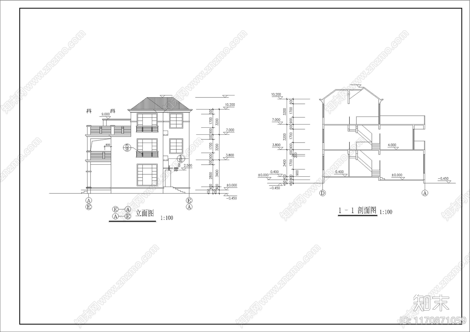 现代别墅建筑cad施工图下载【ID:1170871059】