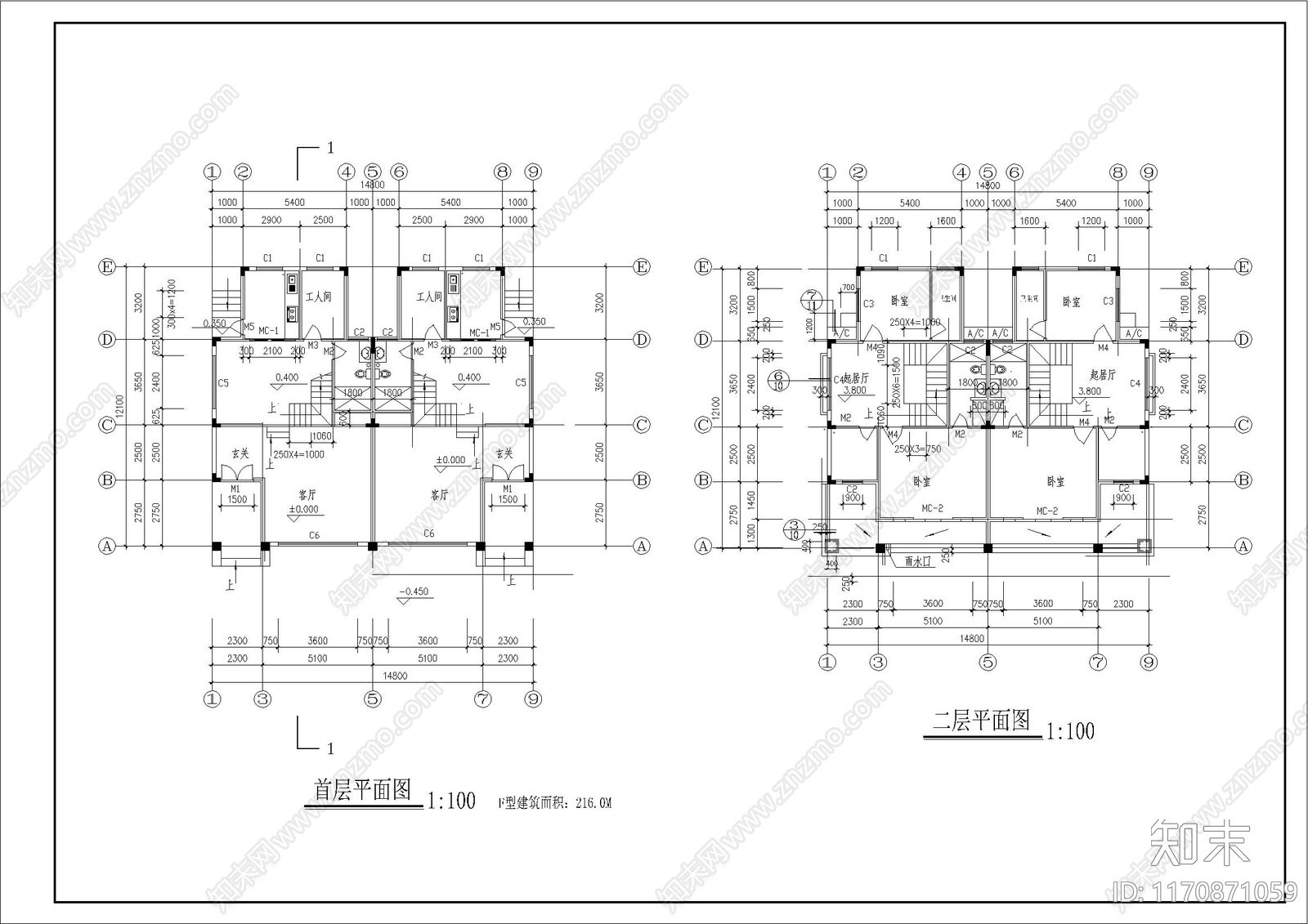 现代别墅建筑cad施工图下载【ID:1170871059】