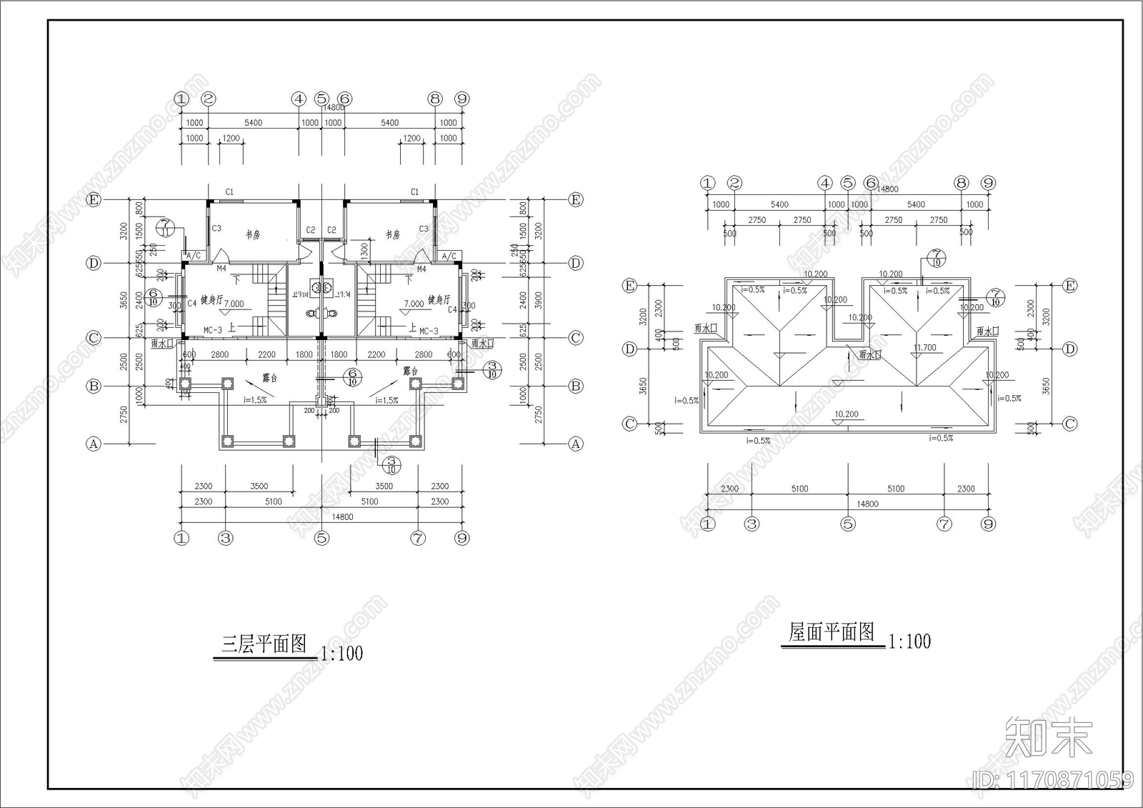 现代别墅建筑cad施工图下载【ID:1170871059】