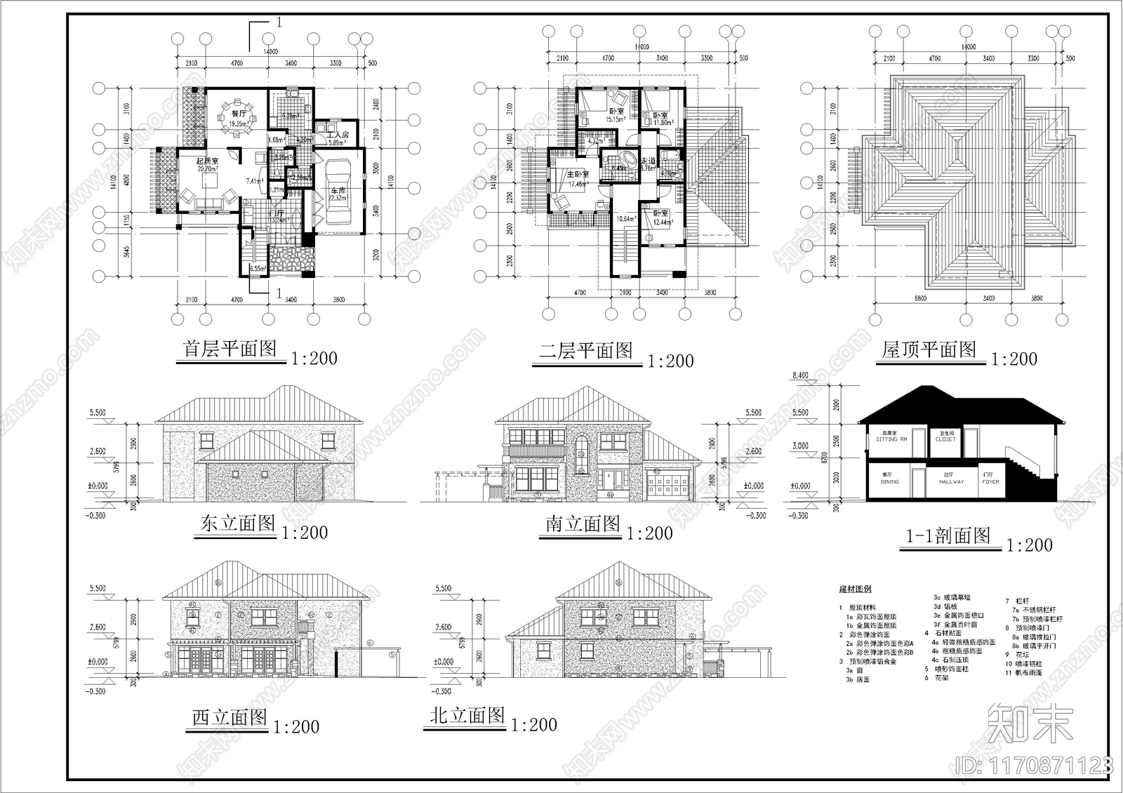 现代简欧别墅建筑cad施工图下载【ID:1170871123】