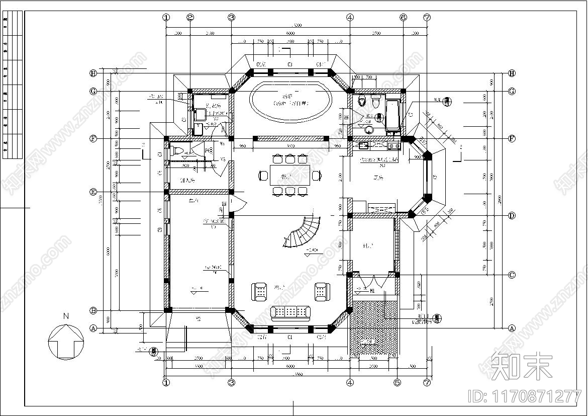 简欧别墅建筑cad施工图下载【ID:1170871277】