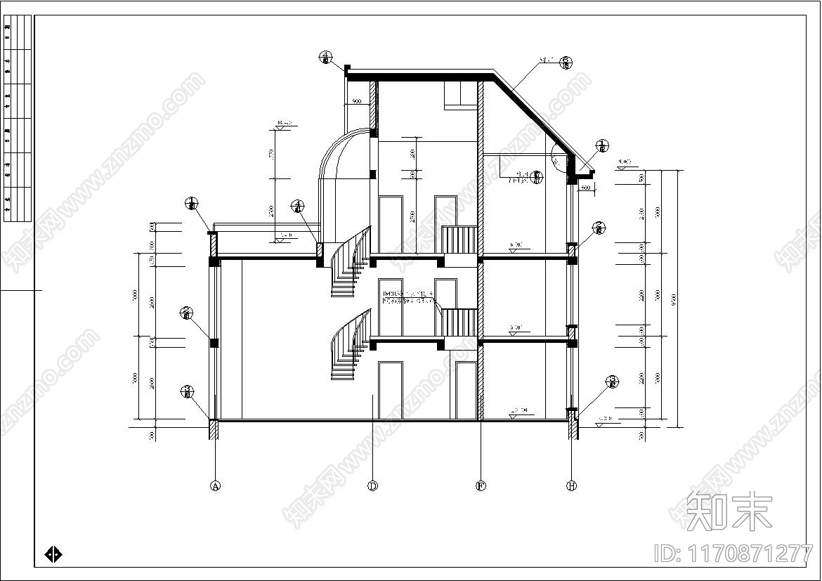 简欧别墅建筑cad施工图下载【ID:1170871277】