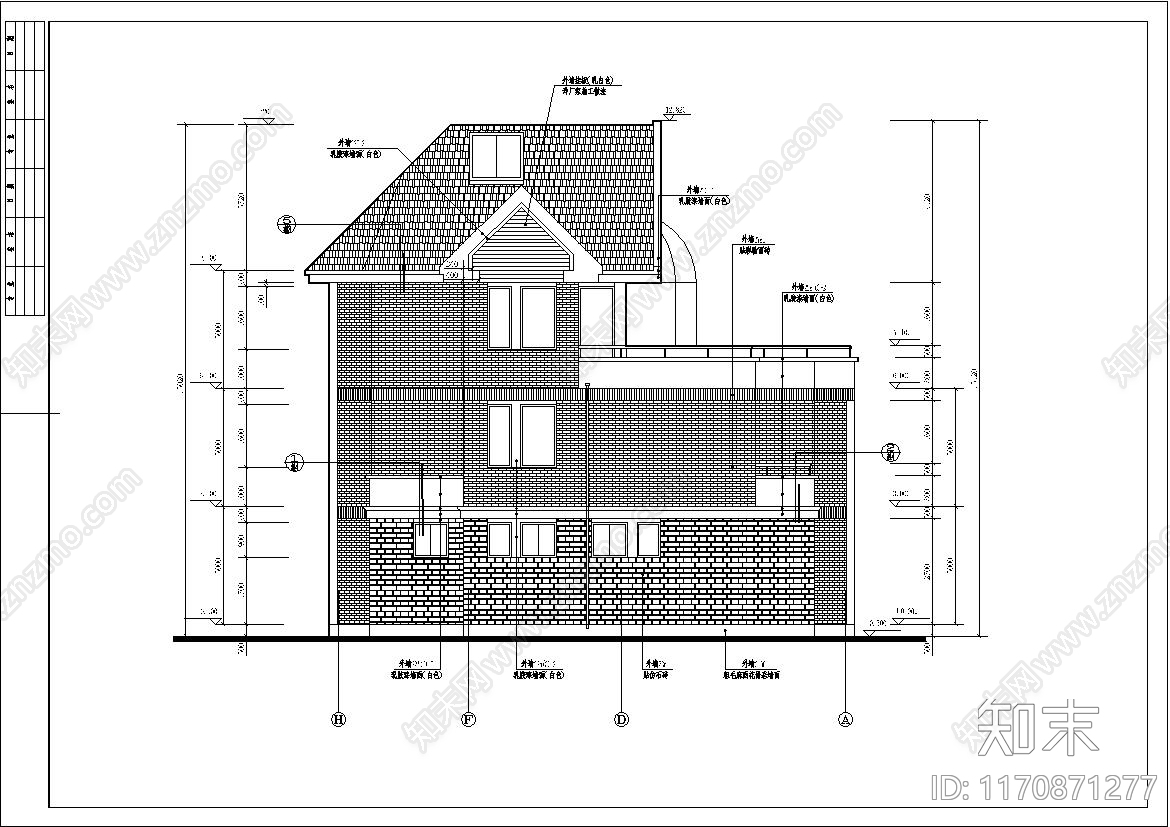 简欧别墅建筑cad施工图下载【ID:1170871277】