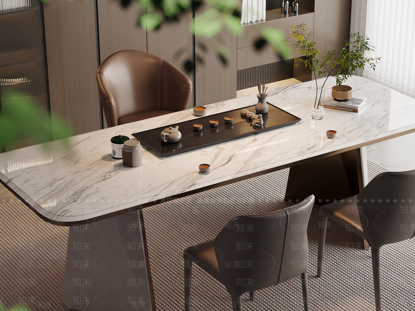 现代轻奢茶桌椅3D模型下载【ID:1170874142】