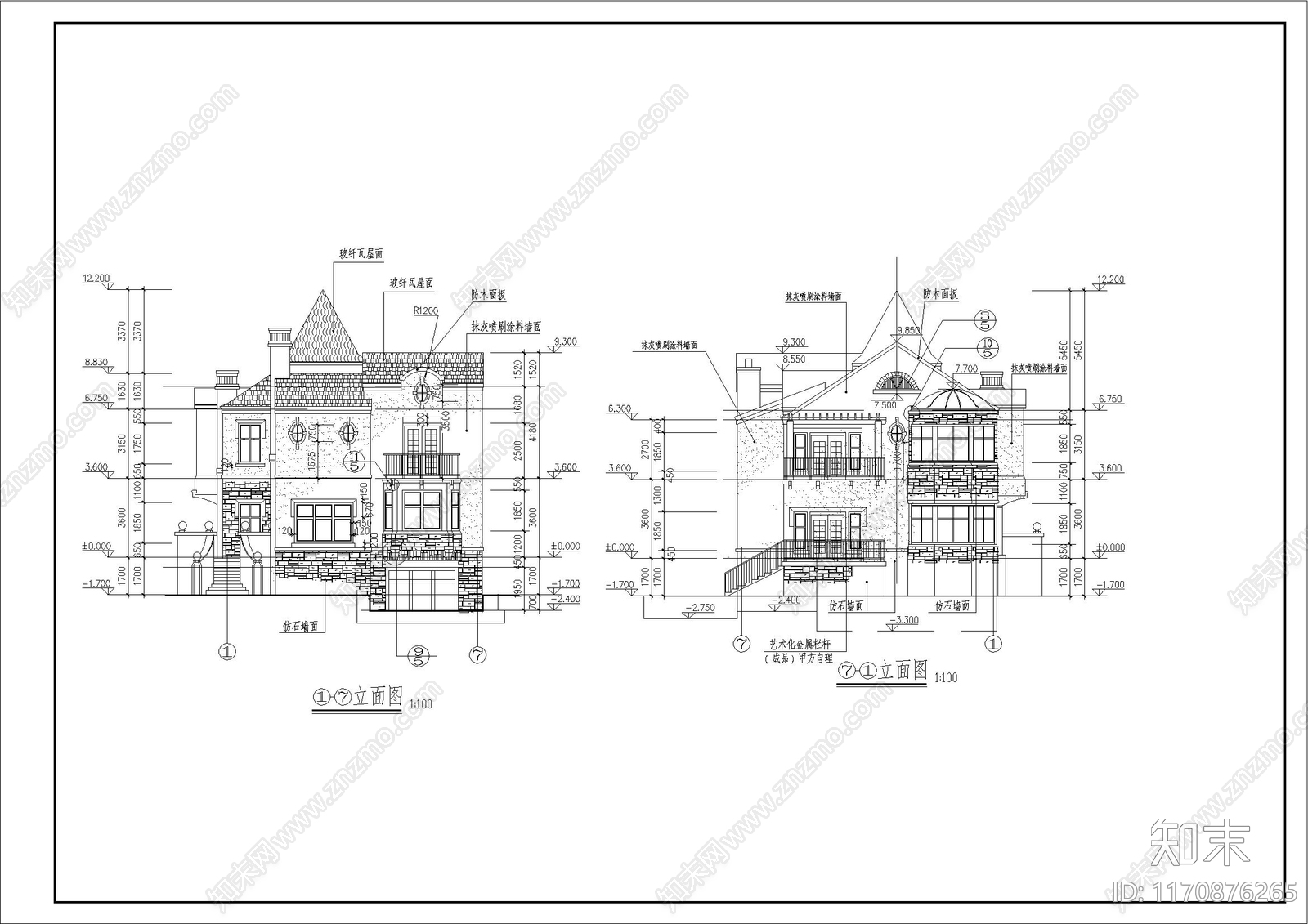 现代简欧别墅建筑cad施工图下载【ID:1170876265】