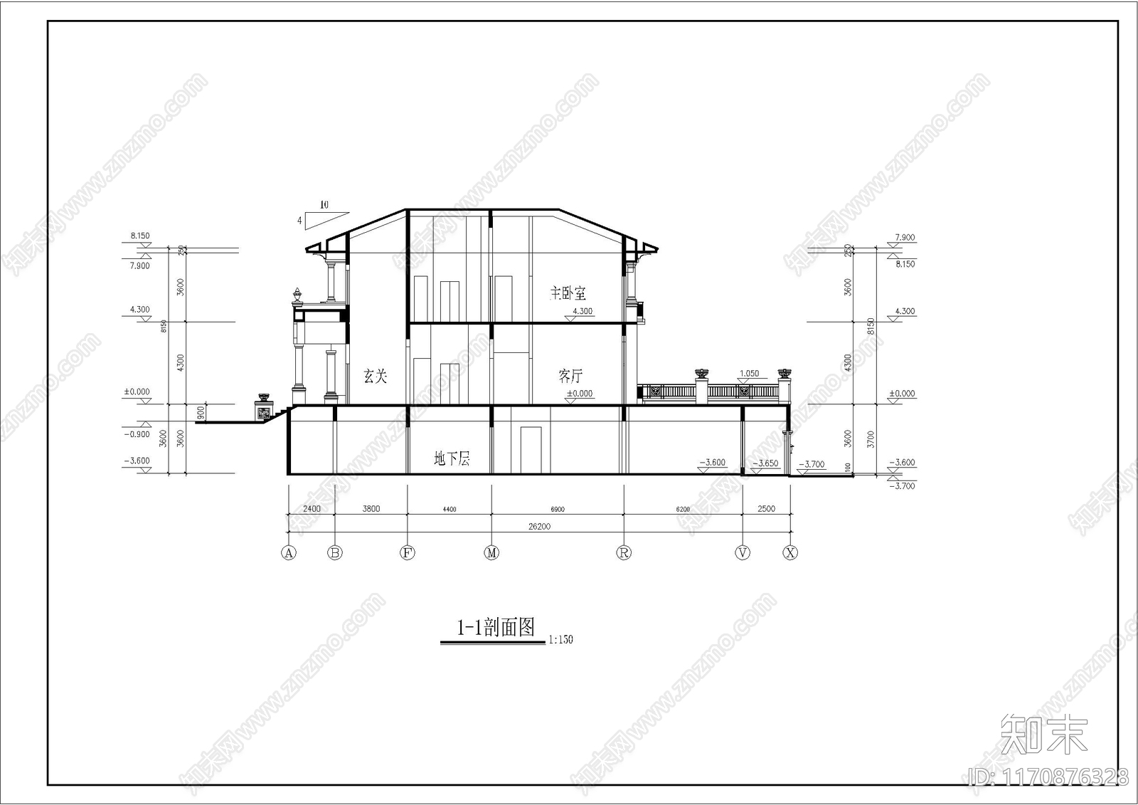 欧式简欧别墅建筑cad施工图下载【ID:1170876328】