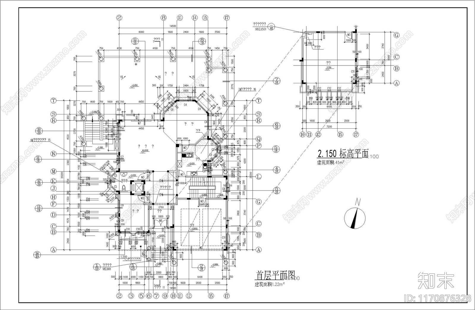 欧式简欧别墅建筑cad施工图下载【ID:1170876328】