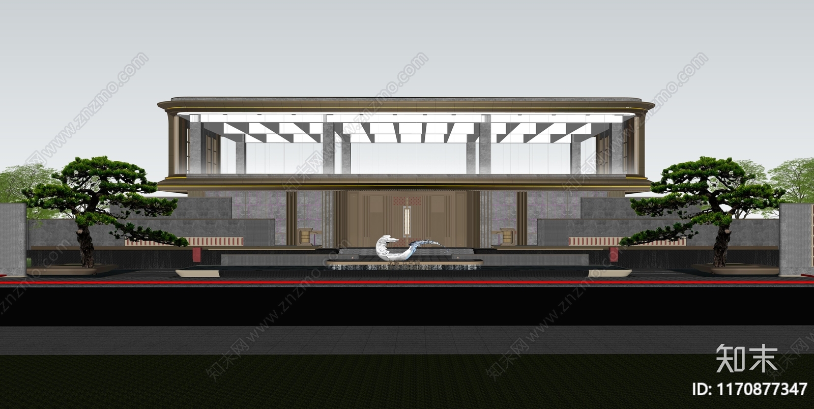 新中式现代小区景观SU模型下载【ID:1170877347】