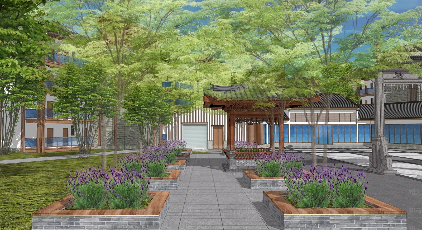 现代新中式口袋公园SU模型下载【ID:1170879642】