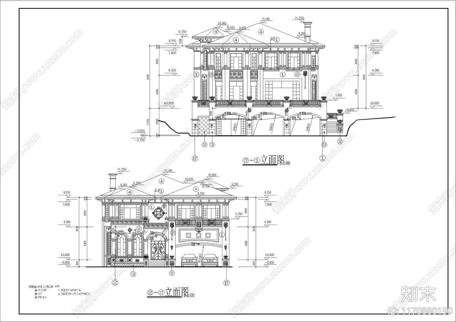 欧式别墅建筑cad施工图下载【ID:1170880190】